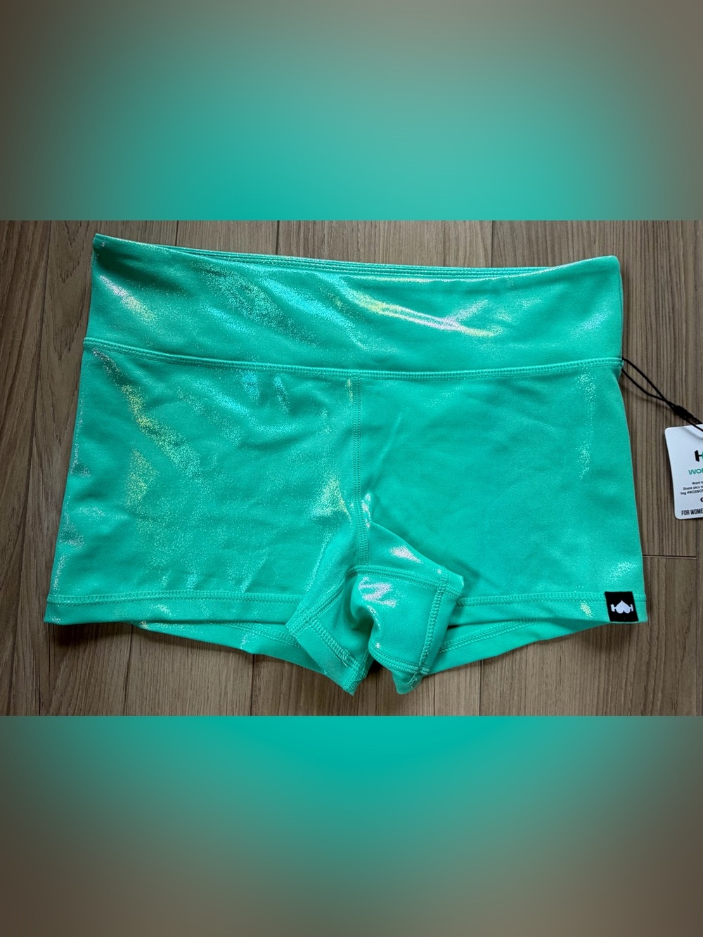 WODBOTTOM Sz L Shiny Hiney Shimmery Sea Green Shorts NWT